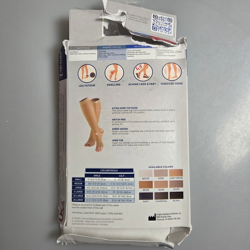 Truform 1772 3XL White Compression Stockings 15-20 mmHg Open Toe Knee High Lites - Picture 3 of 5